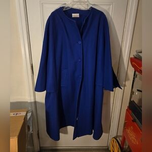 Roaman's Womens One Sized Blue Overcoat Shawl No Sleeves Buttons Wool Pockets